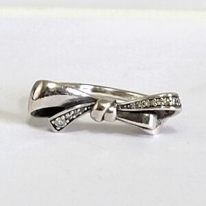 PANDORA Vintage Bow Sterling Silver Crystal Statement Ring